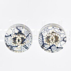 CHANEL Authentic Blue Pearl Logo Earrings